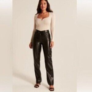 New Abercrombie 90’s High Rise Faux Leather Jeans Feminine Straight Moto Chic